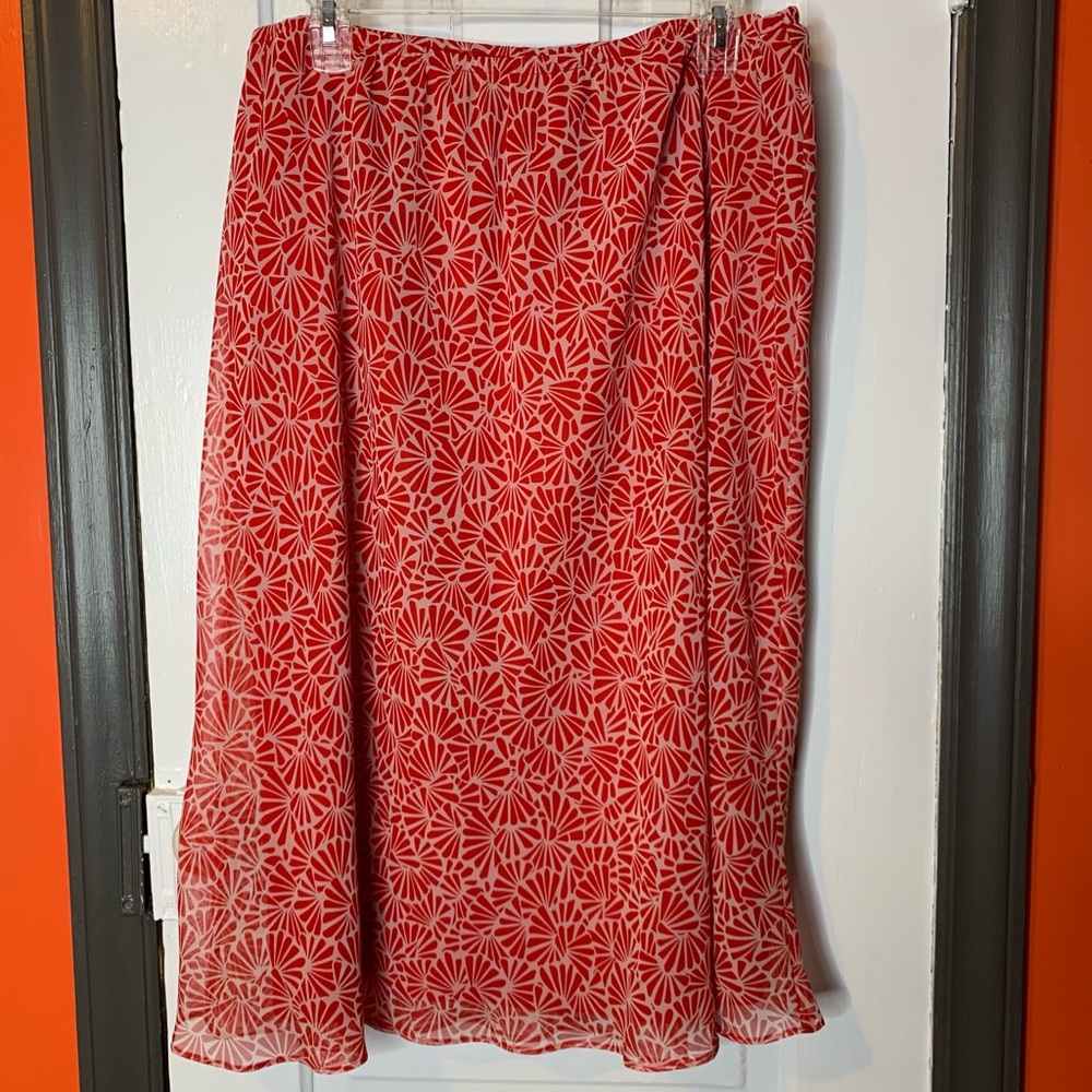 Just in Thyme LTD Vintage 1990s Floral Abstract Red Lined Midi Skirt